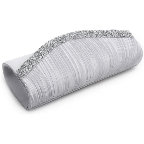 Evening Clutch Crossbody Bag Silver Purse Wedding Handbag Party Prom Bridal Gift - Picture 3 of 6